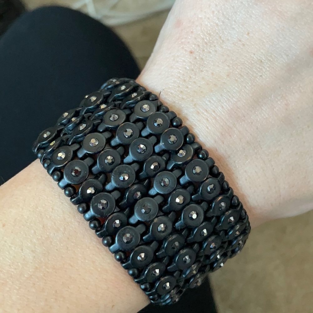 Black Thick Band Bracelet with diamonds